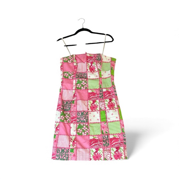 Lilly Pulitzer Y2K Franco Strapless Quilted Patchwork Derby Style Vintage Dress - Picture 2 of 6